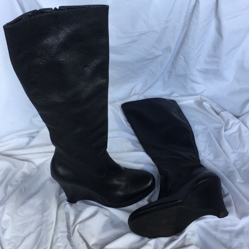 Banana Republic black leather wedge boots